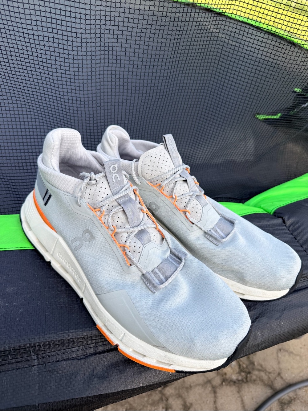 On Running Light Gray Athletic Shoes with Orange Accents - Picture 2 of 8